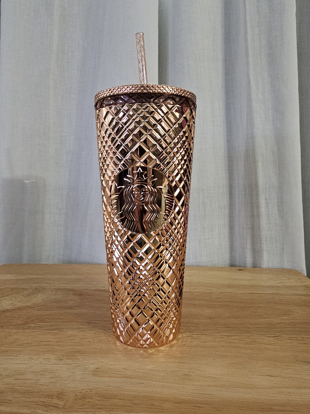 Starbucks Rose Gold Geometric Stainless Tumbler with Straw